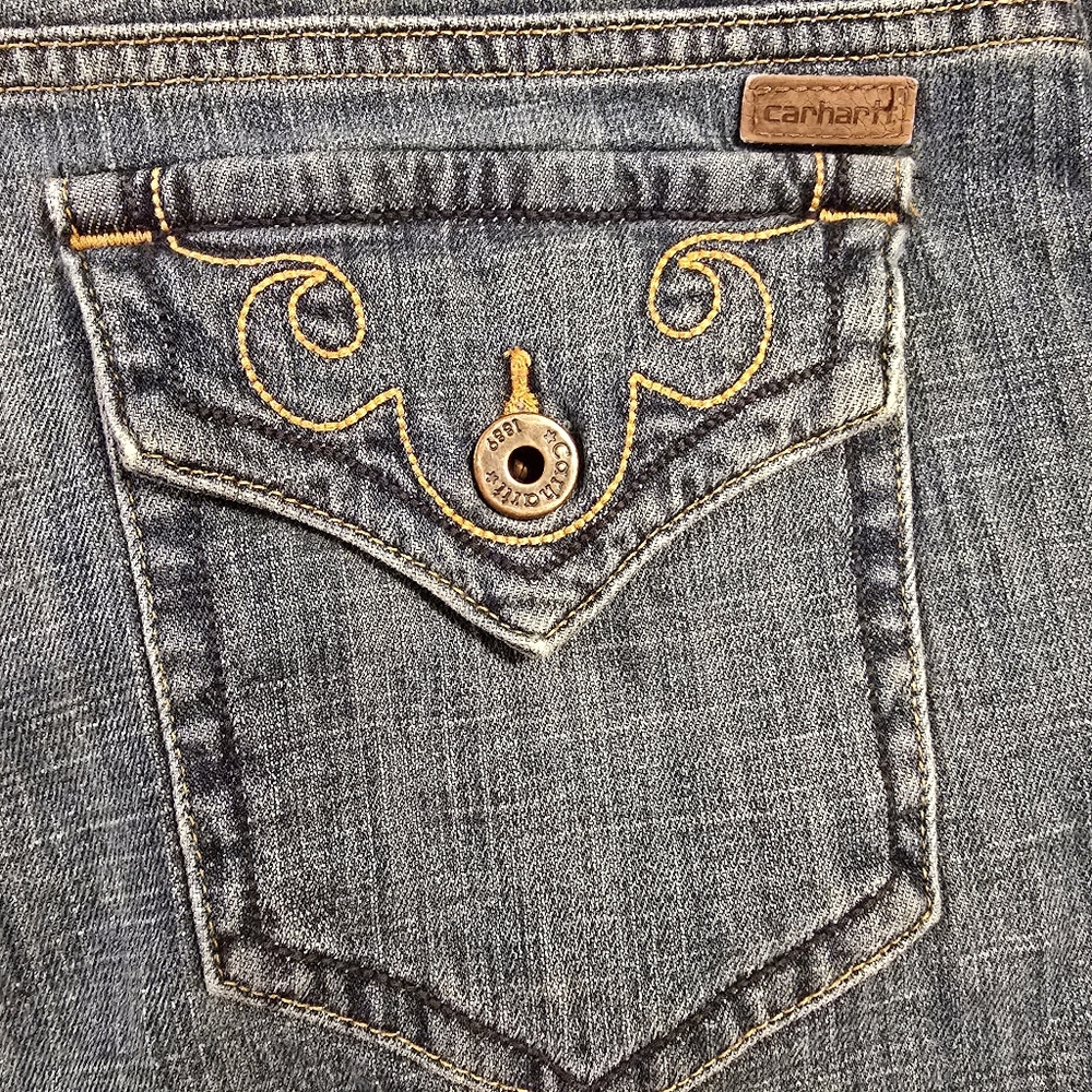 Carhartt Women's Boot Cut Jeans - Blue with Gold Stitching